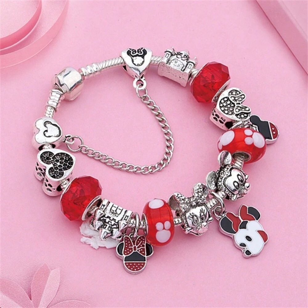 Mimi Red and Silver Charm Bracelet with Disney Characters